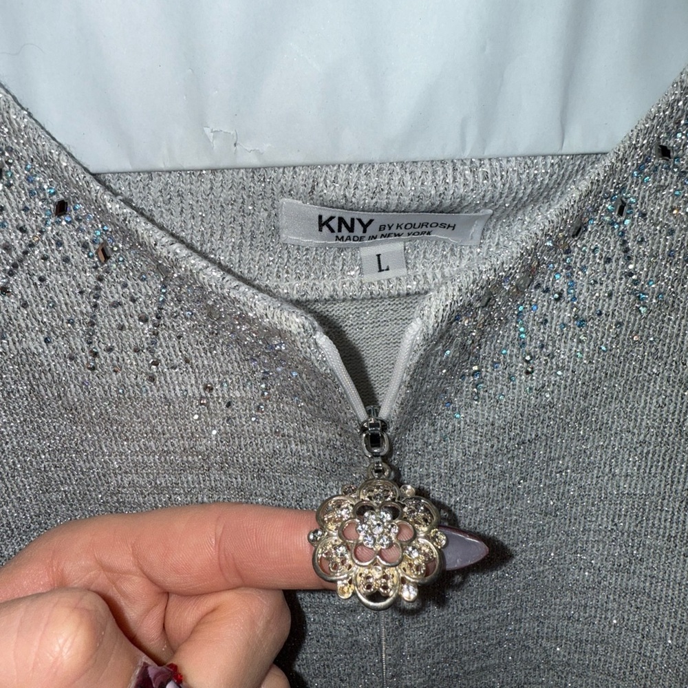 KNY by Kourosh Silver Embellished Jacket & Skirt - Picture 2 of 5